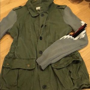 Green army jacket with sweater sleeves